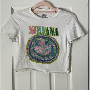 NIRVANA White Women’s Cropped T-Shirt with Colorful Graphic
